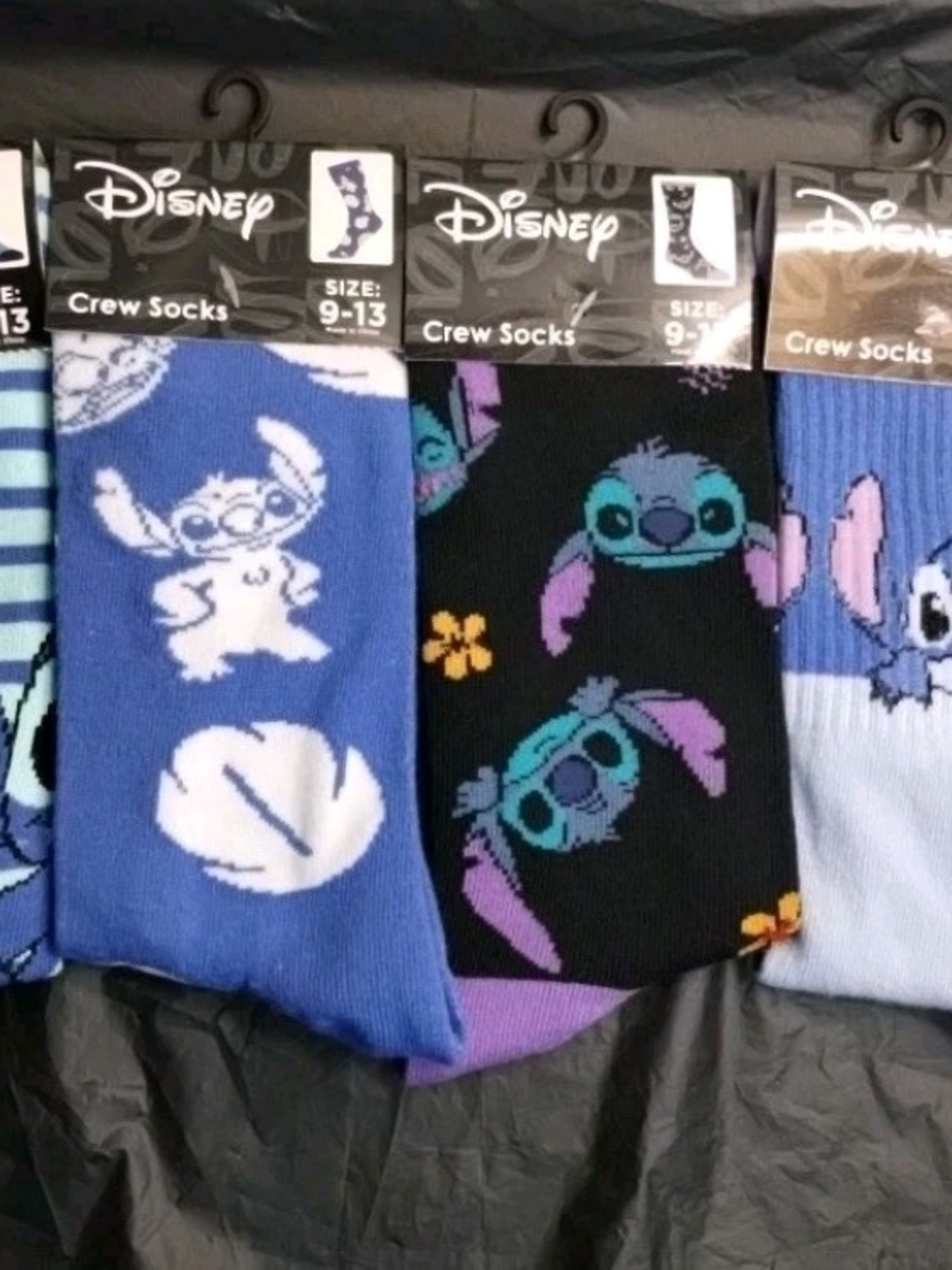 Disney Stitch Crew Socks - Blue, Black & Purple Cartoon Set 4